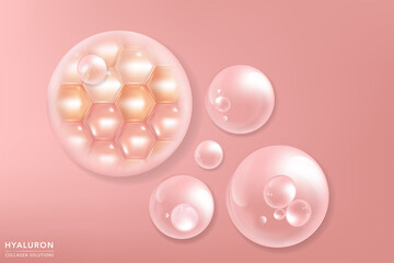 Hyaluronic acid skin solutions ad, pink collagen serum drops with cosmetic advertising background ready to use, illustration vector.