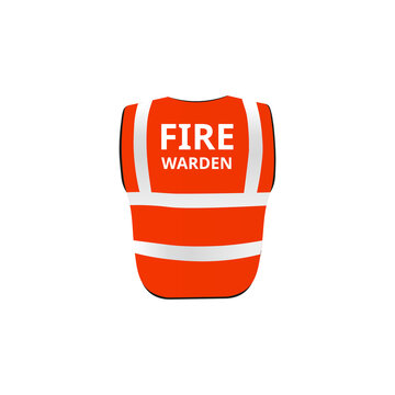 Red safety vest for fire warden with fluorescent reflective elements in flat