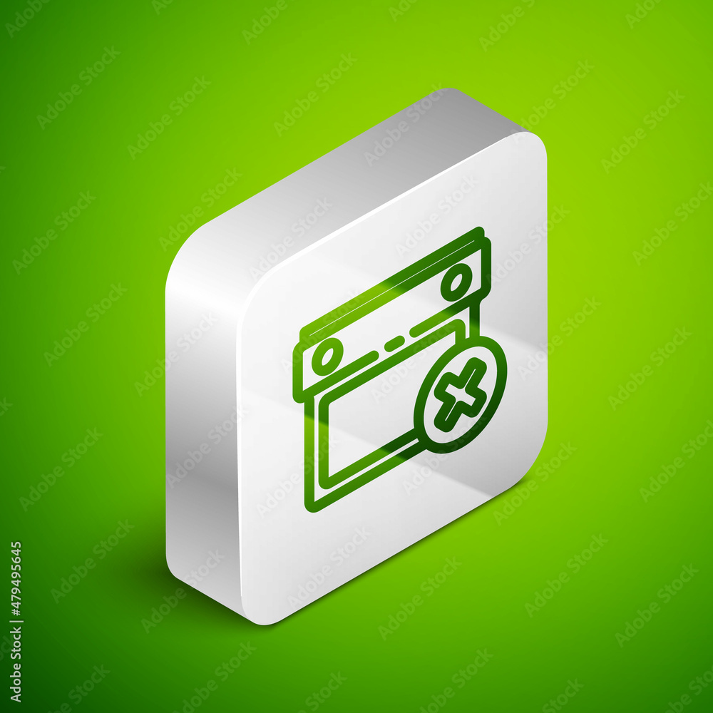 Poster isometric line calendar date delete icon isolated on green background. event reminder symbol. silver