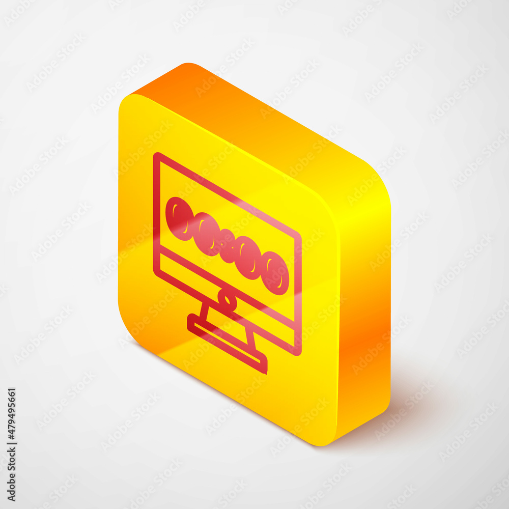 Poster isometric line clock on computer monitor screen icon isolated on grey background. schedule concepts.