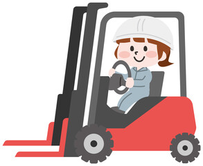 フォークリフトを運転する女性