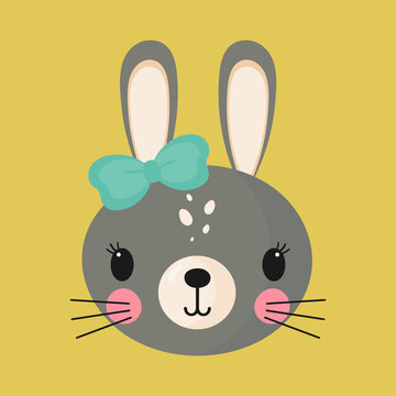 Cute grey rabbit in cartoon style. Vector illustration. For kids stuff, card, posters, banners, children books, printing on the pack, printing on clothes, wallpaper, textile or dishes.