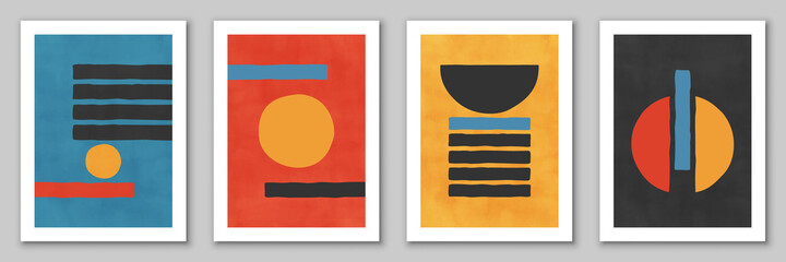 Set of minimal hand painted geometric backgrounds. Design for poster, wall decoration, cover. EPS10 vector template with simple shapes.