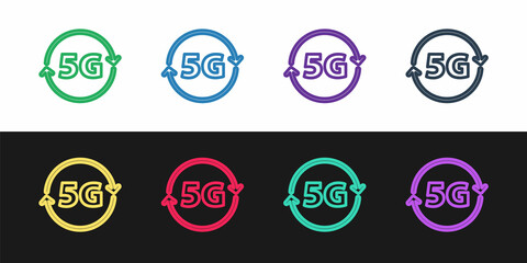 Fototapeta na wymiar Set line 5G new wireless internet wifi connection icon isolated on black and white background. Global network high speed connection data rate technology. Vector