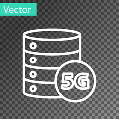 White line Server 5G new wireless internet wifi connection icon isolated on transparent background. Global network high speed connection data rate technology. Vector