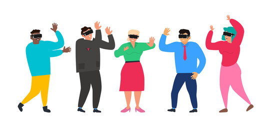 people wearing vr glasses video conference simulation vector illustration