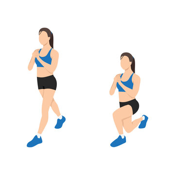 Woman doing Split squat exercise. Flat vector illustration isolated on white background