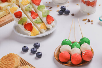 Desserts, snacks, street food, which are popular in Japan isolated on white background