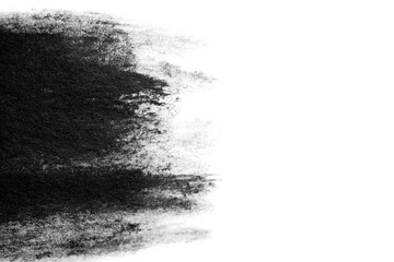Black brush strokes oil paints on white paper. Isolated on white background. Abstract art creative background. Space for text. Artist texture line painted brush black acrylic close-up. Copy space