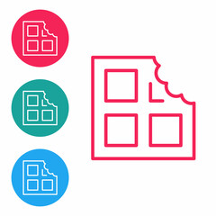 Red line Chocolate bar icon isolated on white background. Set icons in circle buttons. Vector