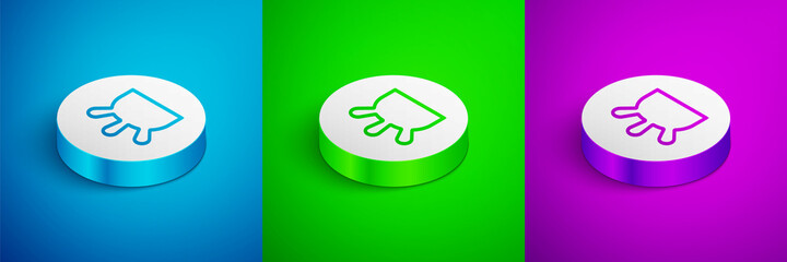 Isometric line Udder icon isolated on blue, green and purple background. White circle button. Vector