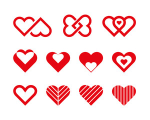 Heart logo collection. Red love symbols set