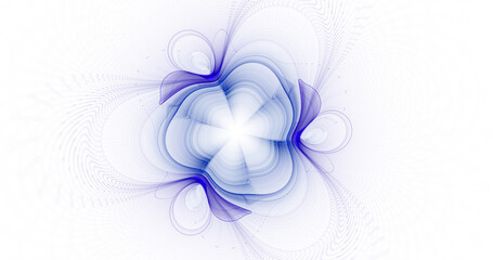 Abstract glowing blue swirl shapes. Fantastic fractal shapes background. Generative art. 3d rendering.
