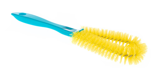 Yellow Cleaning Brush for Glasses bottles isolated on white background