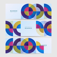 Obraz premium Memphis circle purple yellow blue colorful Abstract design banner