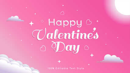 Cute valentine's day banner with editable text style. Greeting card with sweet anime concept concept with pink night sky ambience