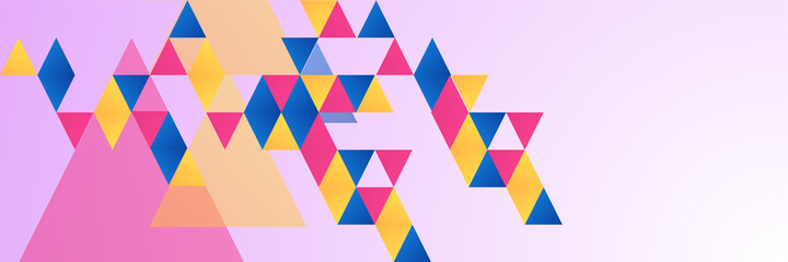 Memphis triangle pink blue yellow colorful Abstract design banner