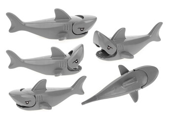 Collection of Toys Plastic Small Size Shark Isolated on white background.