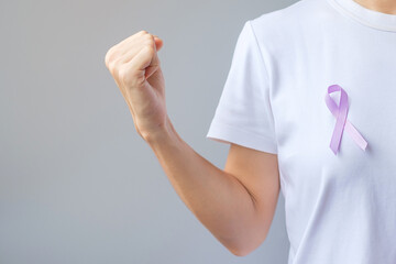 World cancer day (February 4). Lavender purple ribbon for supporting people living and illness....