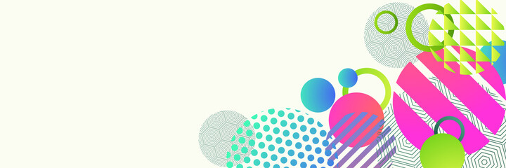 Memphis circle white pink blue yellow colorful Abstract design banner