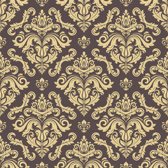 Classic seamless vector pattern. Damask orient ornament. Classic vintage background. Orient brown and golden ornament for fabric, wallpapers and packaging