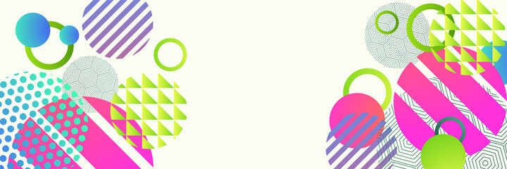 Memphis circle white pink blue yellow colorful Abstract design banner