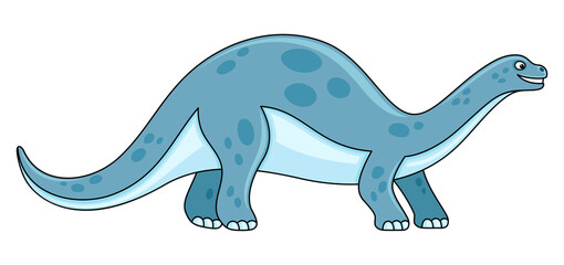 Illustration of cute blue dinosaur on white background.