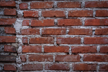 Red brick texture with white rough cement concrete industrial for a background or wallpaper