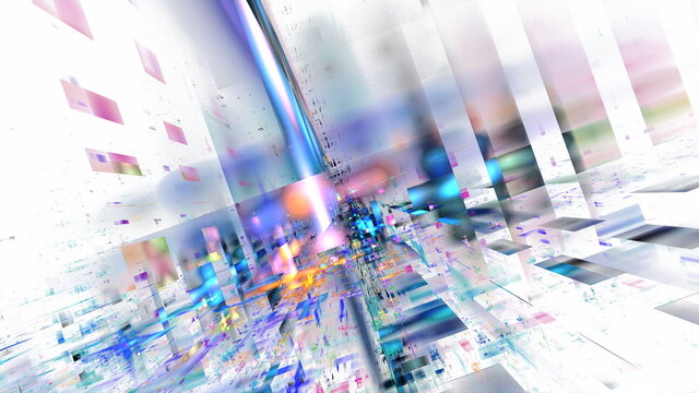 Hi tech digital interior Abstract data center server, business technology blured Polygonal geometric space, 3D render