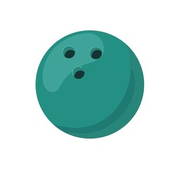 Ten-pin bowling ball with holes. Hard sphere icon of leisure game. Circle spherical shiny object for sports activity. Realistic flat vector illustration isolated on white background