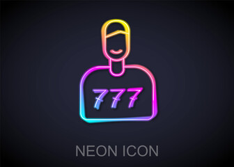 Glowing neon line Lucky player icon isolated on black background. Vector