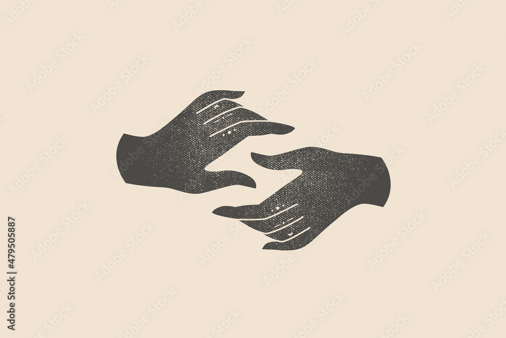 Aufkleber silhouette of two hands drawn with a stamp effect. silhouette vector illustration on a light isolate