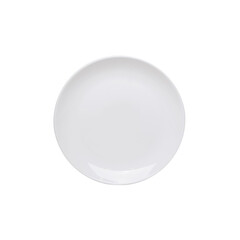 White plate isolated on white background. Kitchen dishes for food, kitchen, porcelain dishware. Tableware design element. Top view