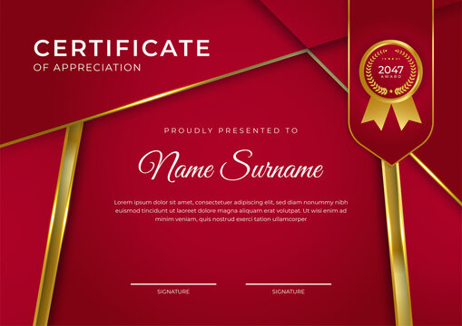 Luxury shine golden red certificate design template