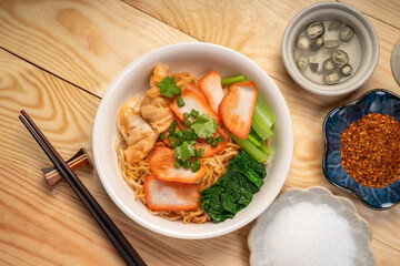Egg Noodles and Wonton Noodles with Red Barbecue pork dry noodle.
