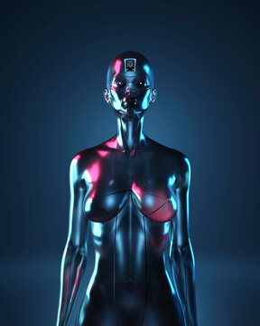 Three dimensional portrait of gynoid looking straight at camera