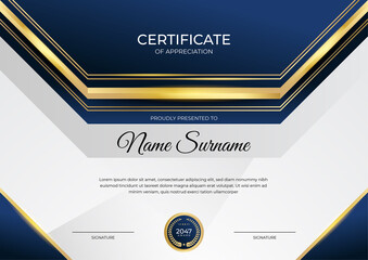 Professional golden blue certificate design template