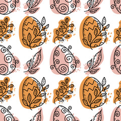 Easter vector pattern
 eggs and leaves.
A type of pattern and decoration for the backrest for textiles, covers and packaging.