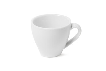 White tea cup for drink isolated on white background. Ceramic coffee cup or mug close up. Mock-up classic porcelain utensils. Blank ceramic mug mockup template for branding on white