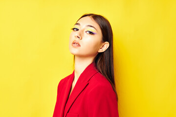 Fototapeta premium attractive girl fashion jacket posing studio model unaltered