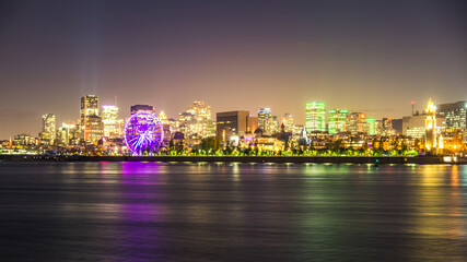 View on Montreal skyline by night from the Jean Drapeau park on St Helen Island