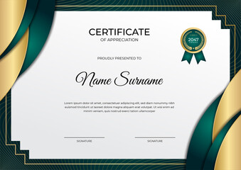Luxury shine golden green certificate design template