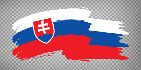 Flag of Slovakia from brush strokes. Waving Flag Slovak Republic on transparent background for your web site design, app, UI. Stock vector. EPS10.