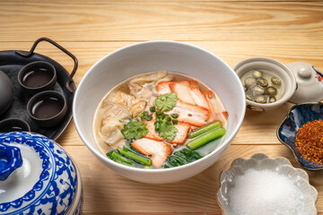 Egg Noodles and Wonton Noodles with Red Barbecue pork with hot soup.