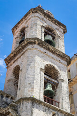 Fototapeta na wymiar Bell tower of cathedral in Havana,Cuba. The Church of St. Christopher. The historical center of the old Cuba.