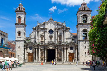 Fototapeta na wymiar Cathedral of Havana at Cuba. The Church of St. Christopher. The historical center of the old Cuba.