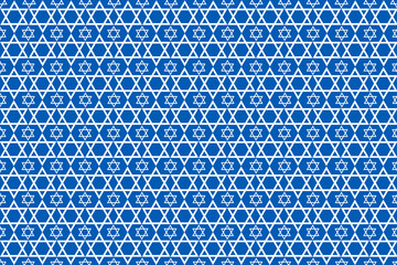 Pattern composed of white stars of david on a blue background, israel, jewish symbols, ornament, textille print