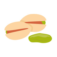 Pistachio full in shell and open nut. Nuts pistachios healthy food harvesting. Natural food. Vector illustration