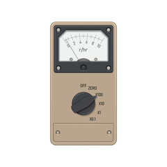 Retro radiation meter on white background. Pointer radiation dosimeter. Vector illustration.
