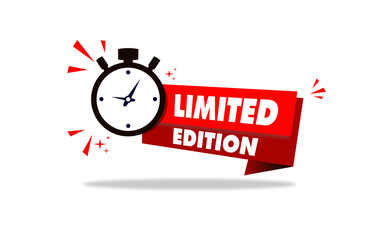 Fototapeta na wymiar Red limited offer with clock for promotion, banner, price. Label countdown of time for offer sale or exclusive deal.Alarm clock with limited offer of chance on isolated background. vector illustration